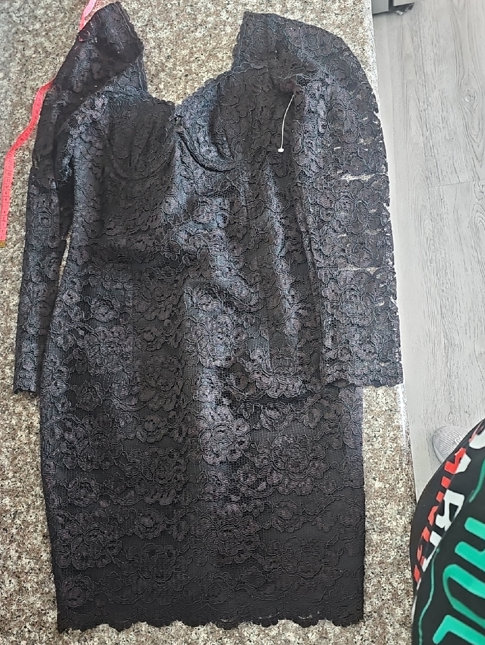 VINTAGE 90s Black Lace Long-Sleeve Sheath Dress